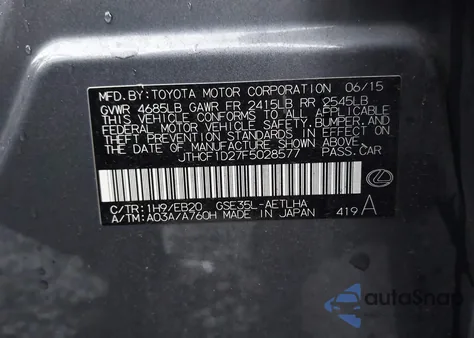 2015 Lexus Is 250 z USA, uszkodzony, nr VIN JTHCF1D27F5028577